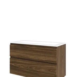 Proline Elegant badmeubel met polystone wastafel zonder kraangat en onderkast a-symmetrisch - Cabana oak/Glans wit - 100x46cm (bxd) Op = Op