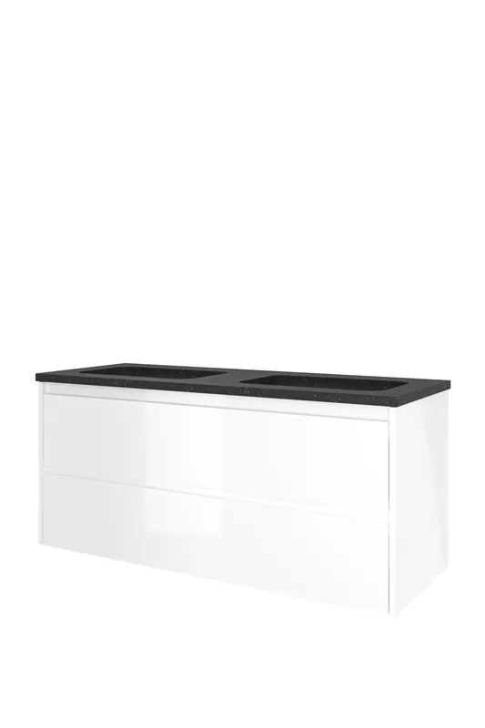 Plaats Bestelling Proline Elegant badmeubel met hardsteen wastafel zonder kraangat en onderkast symmetrisch - Glans wit - 120x46cm (bxd)