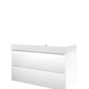 Premium Proline Loft badmeubel met polystone wastafel zonder kraangat en onderkast symmetrisch - Mat wit/ Mat wit - 100x46cm (bxd)
