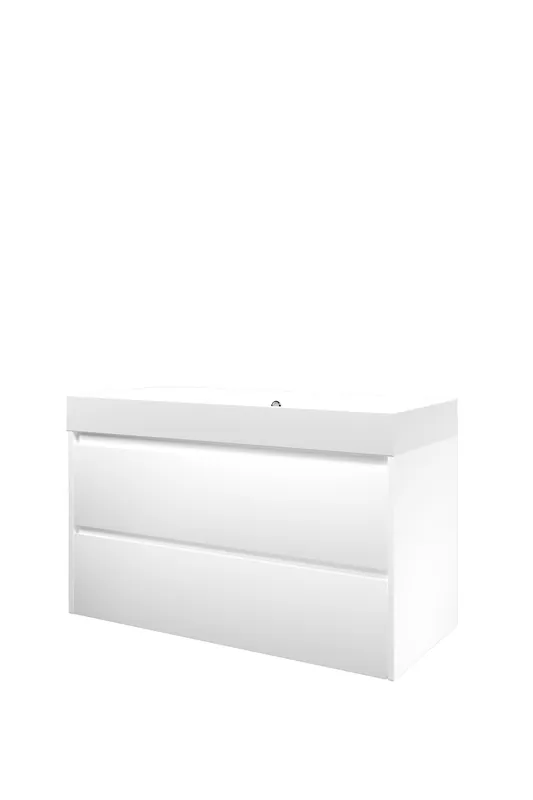 Premium Proline Loft badmeubel met polystone wastafel zonder kraangat en onderkast symmetrisch - Mat wit/ Mat wit - 100x46cm (bxd)