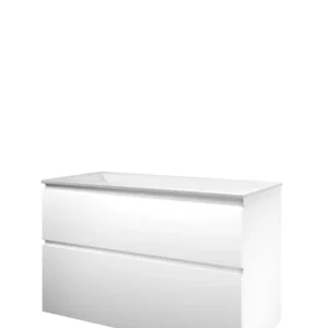 Proline Elegant badmeubel met polystone wastafel zonder kraangat en onderkast a-symmetrisch - Mat wit/Glans wit - 100x46cm (bxd) Flitsaanbieding