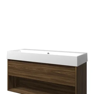 Proline Loft badmeubel met open vak met keramische wastafel zonder kraangat - Cabana oak - 120x46cm (bxd) Snelle Levering