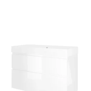 Proline Loft badmeubel met polystone wastafel zonder kraangat en onderkast a-symmetrisch - Glans wit/Mat wit - 100x46cm (bxd) Meest Verkocht