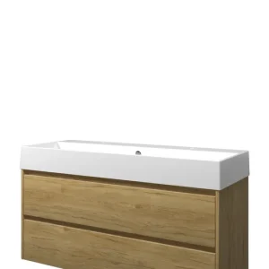Beste Prijs Proline Loft badmeubel met keramische wastafel met 2 kraangaten en onderkast symmetrisch - Ideal oak - 120x46cm (bxd)