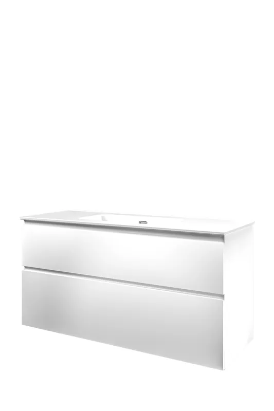 Dagaanbieding Proline Elegant badmeubel met keramische wastafel enkel zonder kraangat en onderkast a-symmetrisch - Mat wit - 120x46cm (bxd)