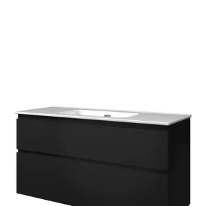 Proline Elegant badmeubel met keramische wastafel enkel zonder kraangat en onderkast a-symmetrisch - Mat zwart - 120x46cm (bxd) Modern