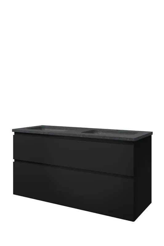 Proline Elegant badmeubel met hardsteen wastafel met 2 kraangaten en onderkast a-symmetrisch - Mat zwart - 120x46cm (bxd) Koop Online