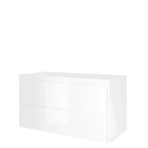 Proline Elegant badmeubel met polystone wastafel zonder kraangat en onderkast symmetrisch - Glans wit/Glans wit - 100x46cm (bxd) Finale Uitverkoop