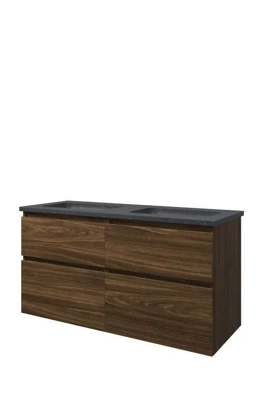 Lage Kosten Proline Elegant badmeubel met hardsteen wastafel zonder kraangaten en onderkast 4 laden a-symmetrisch - Cabana oak - 120x46cm (bxd)