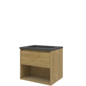 Proline Elegant badmeubel met open vak met hardsteen wastafel met 1 kraangat - Ideal oak - 60x46cm (bxd) Professioneel