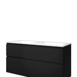 Proline Elegant badmeubel met polystone wastafel zonder kraangaten en onderkast a-symmetrisch - Mat zwart/Glans wit - 120x46cm (bxd) Superprijs