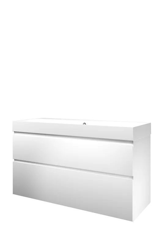 Dagaanbieding Proline Loft badmeubel met polystone wastafel met 2 kraangaten en onderkast a-symmetrisch - Mat wit/ Mat wit - 120x46cm (bxd)