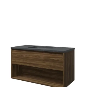 Proline Elegant badmeubel met open vak met hardsteen wastafel met 1 kraangat - Cabana oak - 100x46cm (bxd) Wereldwijde Verzending