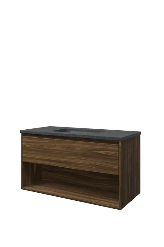 Proline Elegant badmeubel met open vak met hardsteen wastafel met 1 kraangat - Cabana oak - 100x46cm (bxd) Wereldwijde Verzending