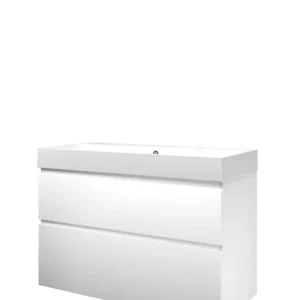 Proline Loft badmeubel met polystone wastafel met 2 kraangaten en onderkast a-symmetrisch - Mat wit/ Mat wit - 100x46cm (bxd) Aanbieding