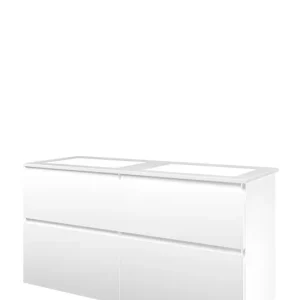 Superprijs Proline Elegant badmeubel met polystone wastafel zonder kraangaten en onderkast 4 laden a-symmetrisch - Mat wit/Glans wit - 120x46cm (bxd)