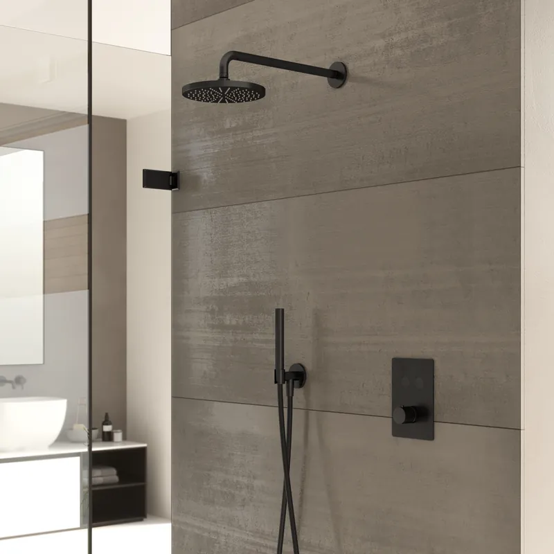Hotbath Cobber IBS23 inbouw doucheset - geborsteld nikkel - met ronde 3 standen handdouche - 20cm hoofddouche - met plafondbuis 30cm - wandsteun met uitlaat Tijdelijk Beschikbaar