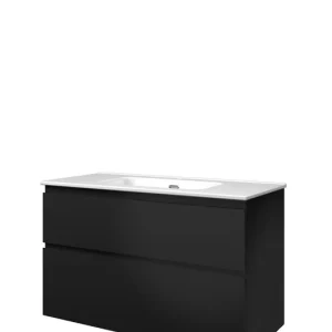 Voordeelprijs Proline Elegant badmeubel met keramische wastafel met 1 kraangat en onderkast a-symmetrisch - Mat zwart - 100x46cm (bxd)