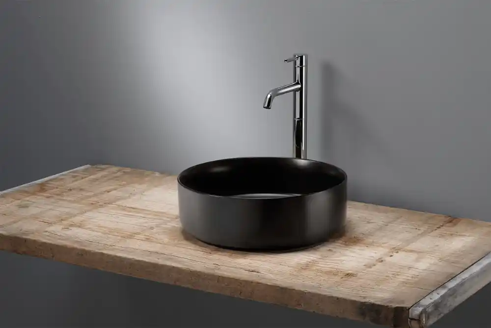 Blinq Ispra opzetwastafel rond 35,5cm mat zwart Geld-Terug-Garantie