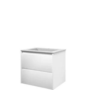 Goedkoop Proline Elegant badmeubel met polystone wastafel met 1 kraangat en onderkast symmetrisch - Mat wit/ Mat wit - 60x46cm (bxd)