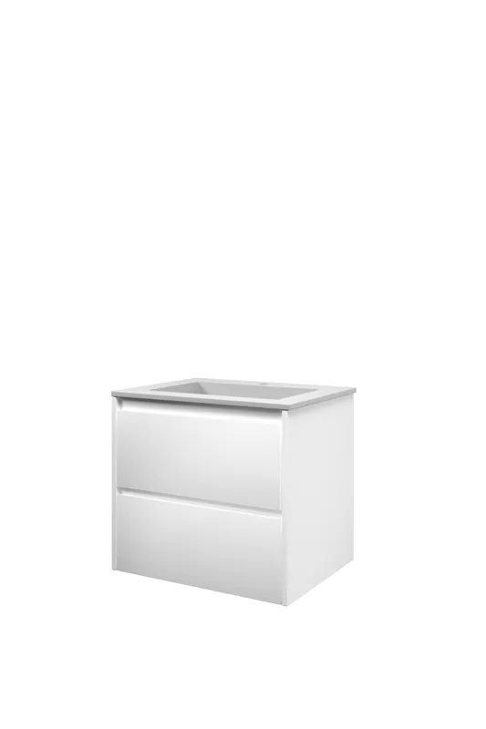 Goedkoop Proline Elegant badmeubel met polystone wastafel met 1 kraangat en onderkast symmetrisch - Mat wit/ Mat wit - 60x46cm (bxd)