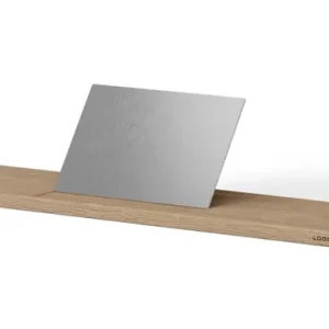 Looox Wooden Bath Shelf badplank massief eiken 88 cm met geborsteld RVS tablethouder Finale Uitverkoop