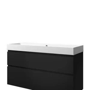 Exclusief Proline Loft badmeubel met polystone wastafel zonder kraangat en onderkast a-symmetrisch - Mat zwart/Mat wit - 120x46cm (bxd)