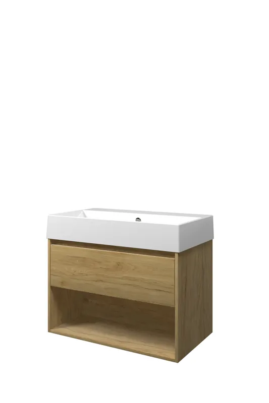 Luxe Proline Loft badmeubel met open vak met keramische wastafel zonder kraangat - Ideal oak - 80x46cm (bxd)