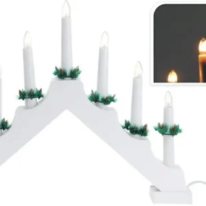 Uitverkoop 2 stuks - Kaarsenbrug hout 7 led wit