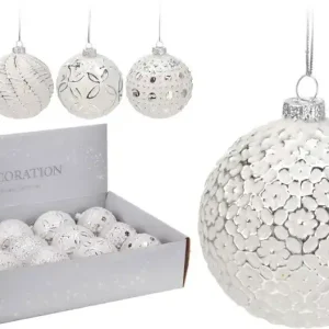 3 stuks! Kerstbal glas 8 cm wit zilver Seizoensaanbieding