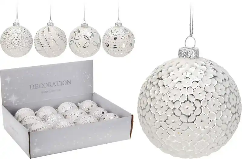 3 stuks! Kerstbal glas 8 cm wit zilver Seizoensaanbieding