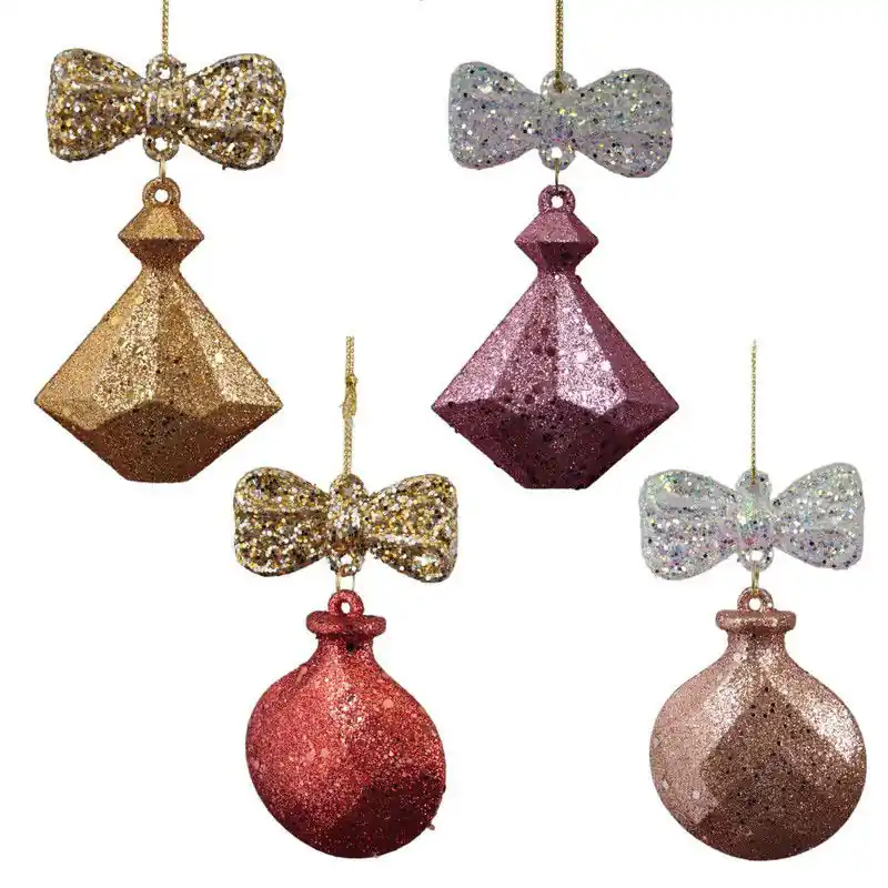 Snelle Levering Plastic afplat, diamant met strik 4A 11 cm ornament
