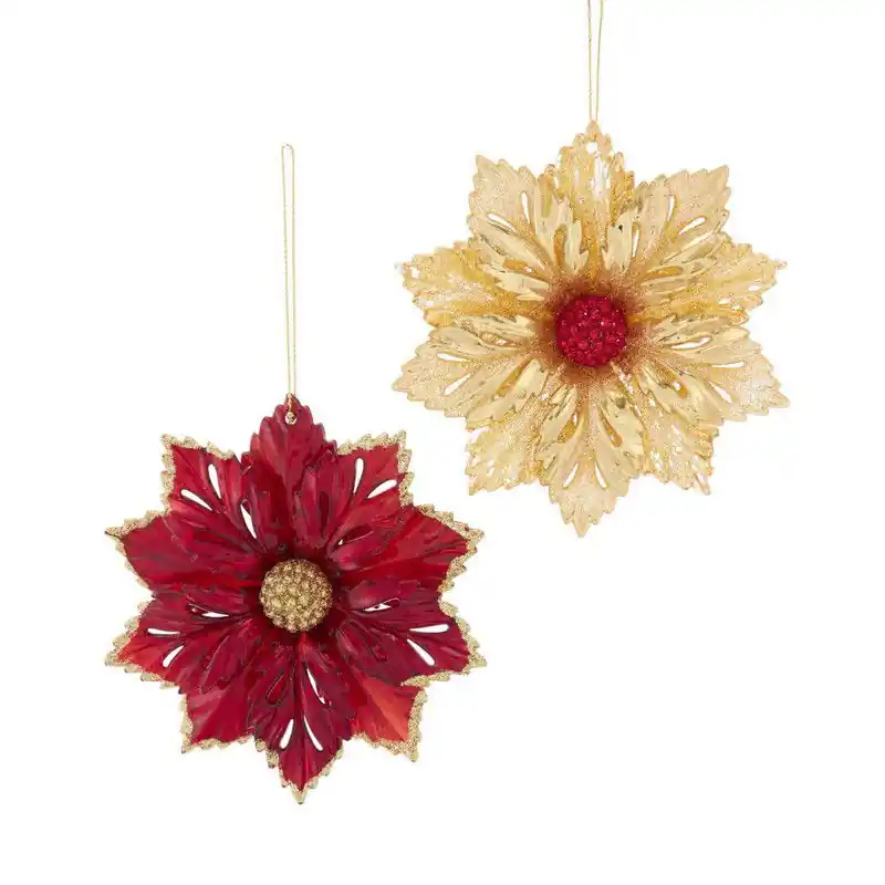 Plastic rood/gouden bloem 2A 11,5 cm ornament Korting