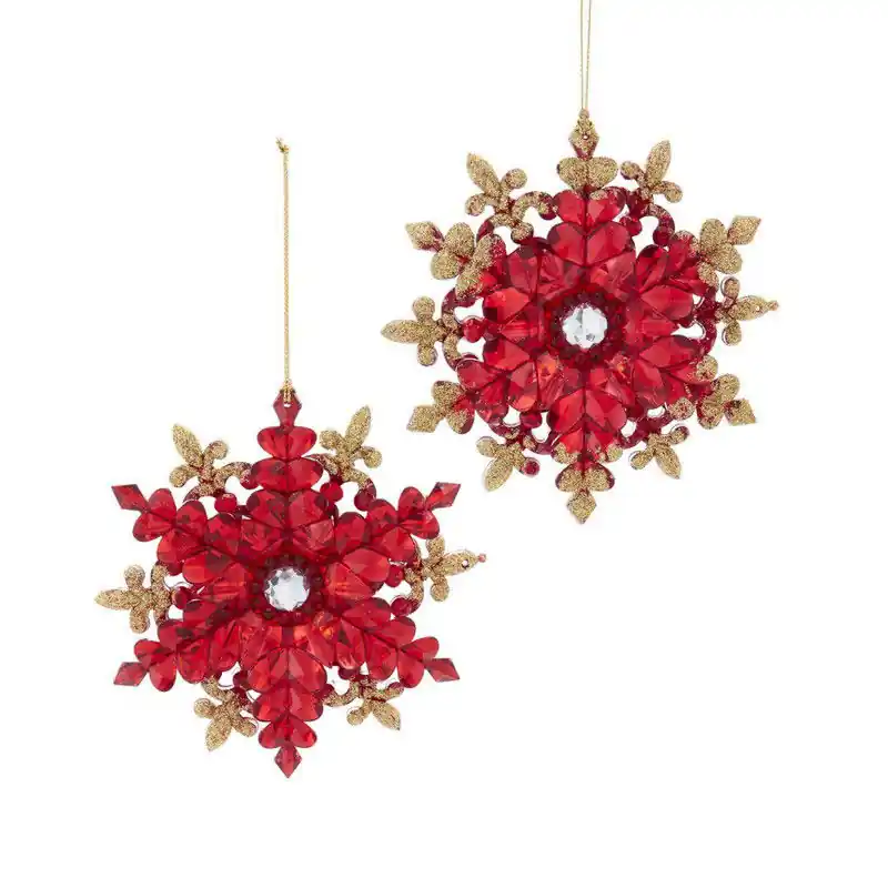 Rood met gouden glitter sneeuwvlok 2A 13 cm ornament Veilige Betaling