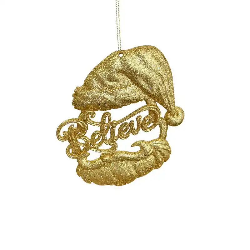 Budget Plastic kerstman hoofd met Believe plaque 15 cm ornament