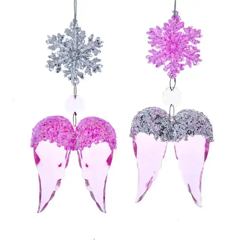 Roze/zilveren vleugel met sneeuwvlok 2A 15 cm ornament Merkproduct