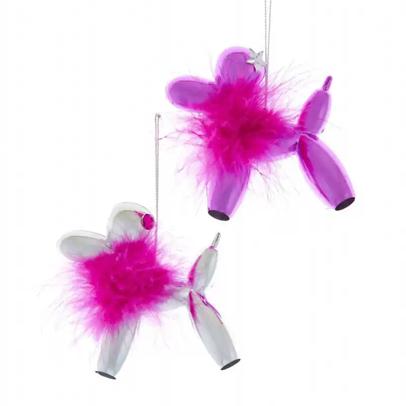 Beste Prijs Roze/zilveren ballon hond met vacht 2A 9,5 cm ornament