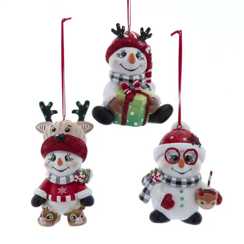 Resin rood/wit/geruite sneeuwpop 3A 10 cm ornament Groothandel