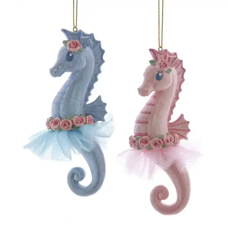 Roze/Blauw Ballet Zeepaardje 11,5 cm ornament Direct Beschikbaar