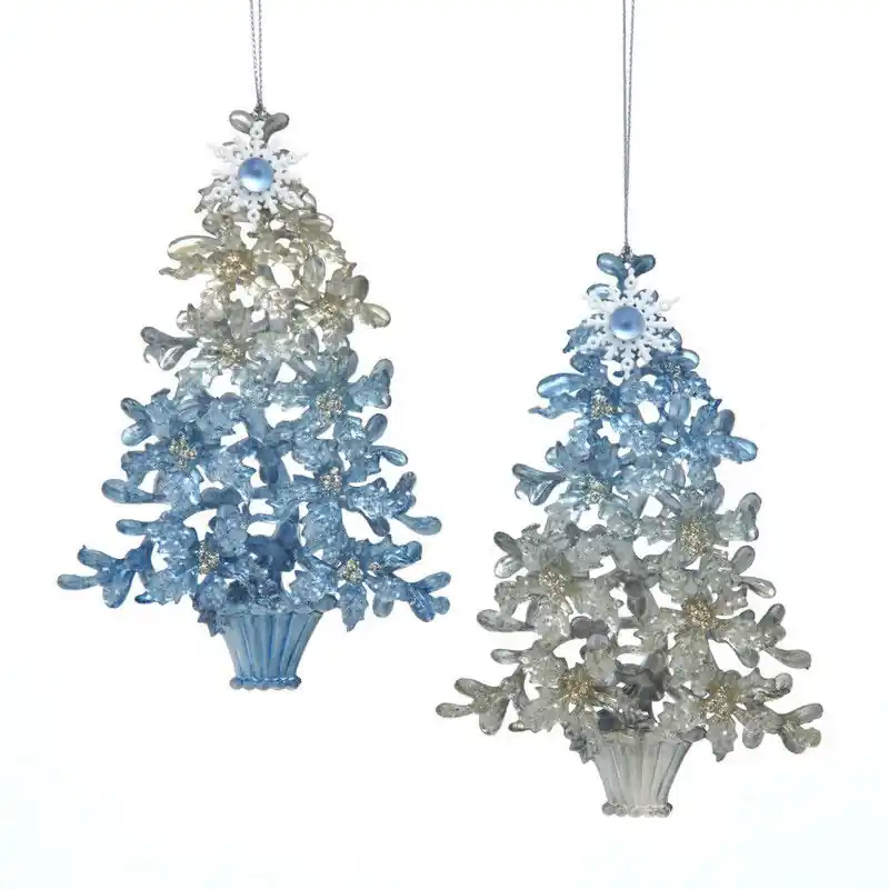 Plastic blauwe/plat boom 2A 15 cm ornament Populair