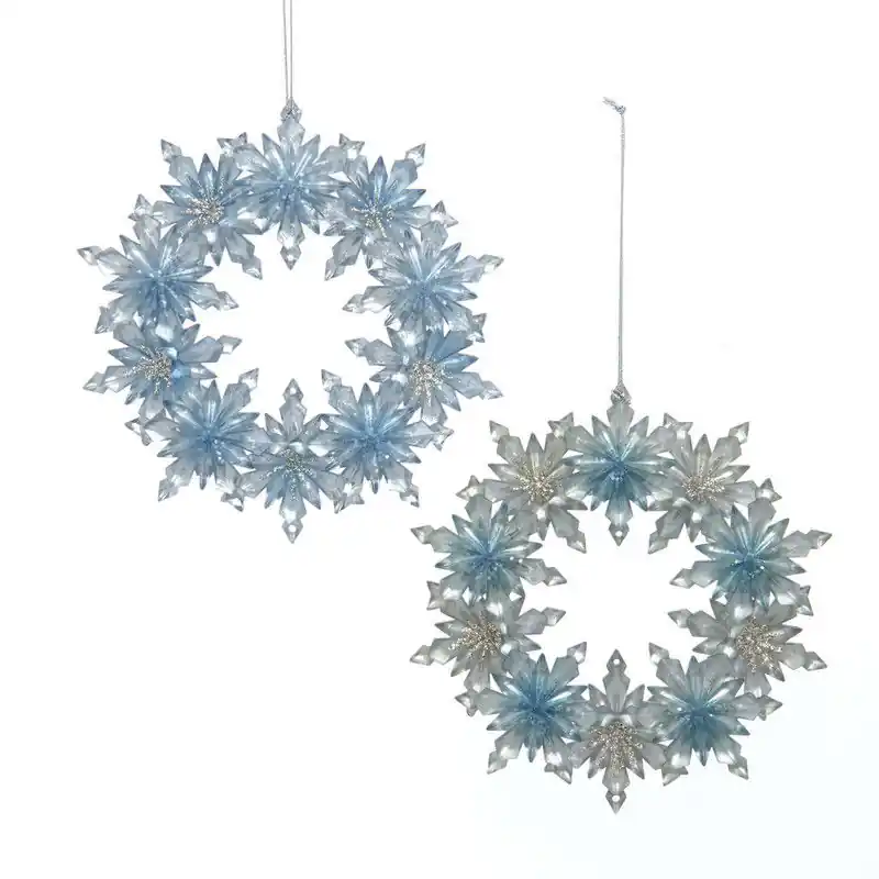 Seizoensaanbieding Blauw/platina sneeuwvlokkrans 2A 13,5 cm ornament