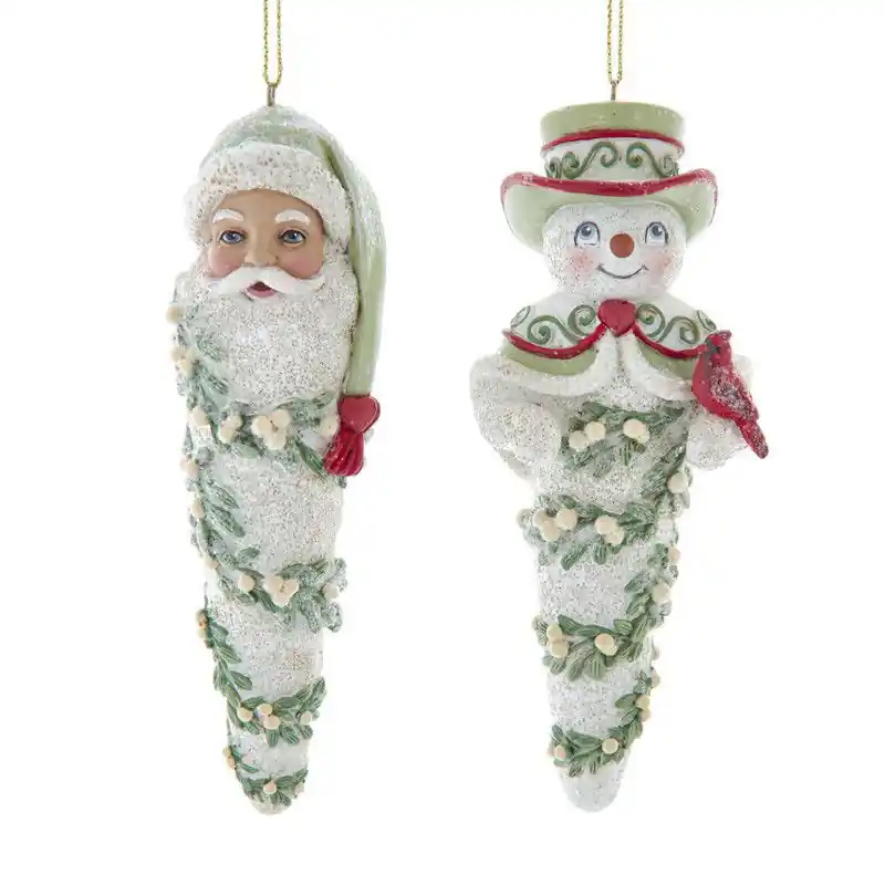 Resin sneeuwpop/kerstman hoofd ijspegel 2A 14 cm ornament Budget