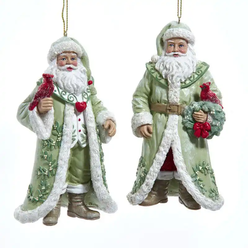 Resin santa met kardinaal&krans 2A 13,5 cm ornament Hete Deal