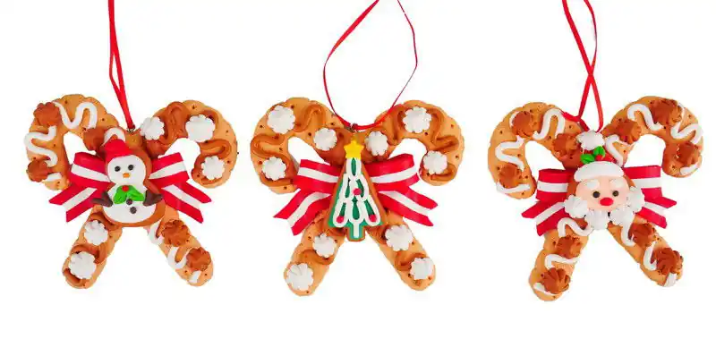 3.75 inch H Clay Dough Candy Cane W/ Santa/ Snowman/ Tree Orna X 5x5x10 cm kerstornament Lage Kosten