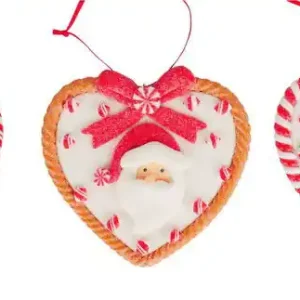 3.875 inch H Clay Dough Heart W/ Santa/ Snowman/ Reindeer Orna X 5x5x10 cm kerstornament Fabrieksprijs