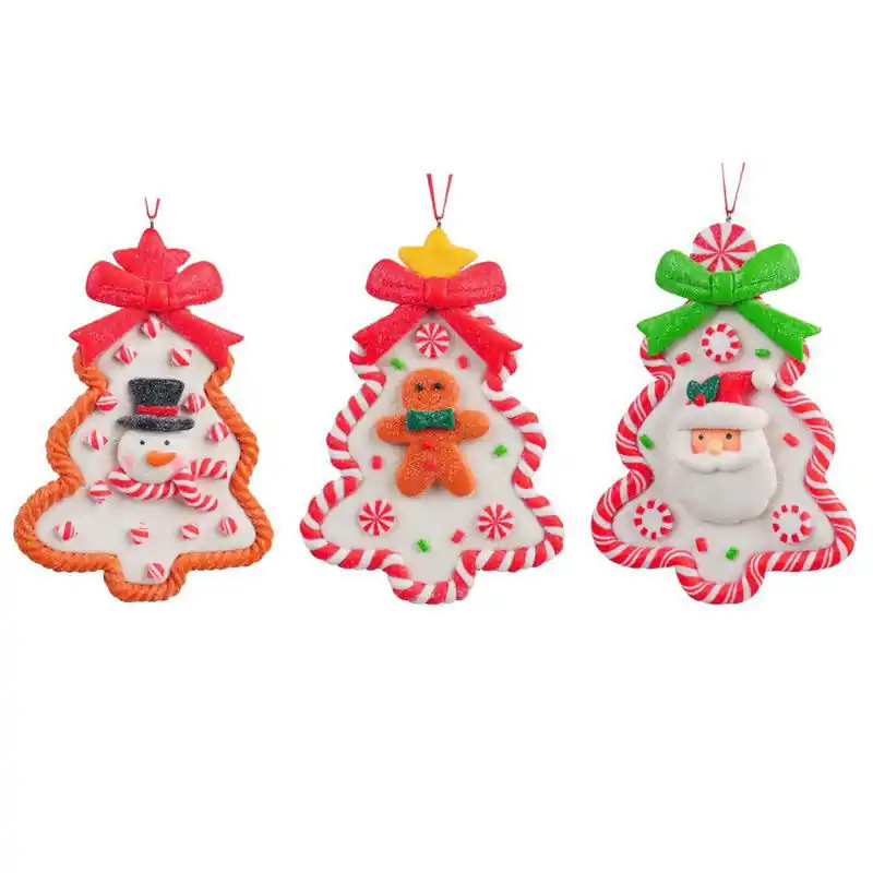 5.125 inch H Clay Dough Tree W/ Santa/ Snowman/ Gingerbread Orna 5x5x10 cm kerstornament Express Levering