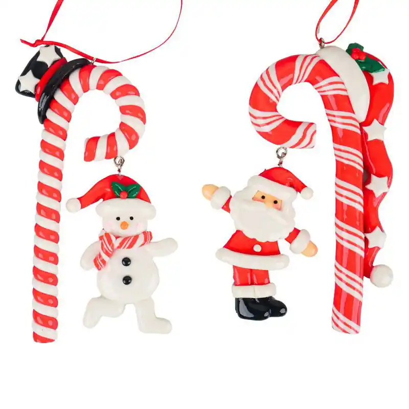 4.875 inch -5 inch H Clay Dough Candy Cane W/ Snta/ Snowman Orna X 2. 5x5x10 cm kerstornament Nu Kopen