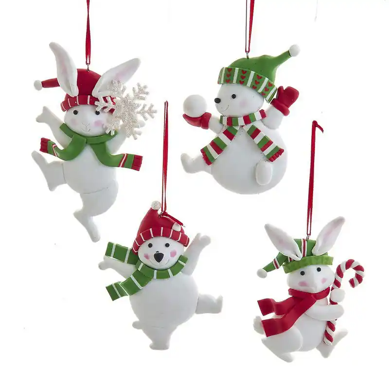 4 inch Claydough Rabbit & Bear Orns 4/Asstd. 7,62x1,778x10,16 cm kerstornament Meest Verkocht