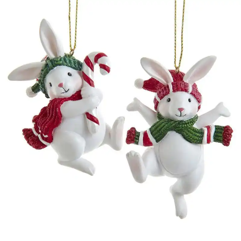 Resin winter konijn 2A 9 cm ornament Merkproduct