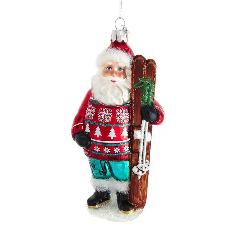 Professioneel 5 inch Noble Gems Glass Santa W/Skis Orn 14,478x10,414x9,398 cm kerstornament